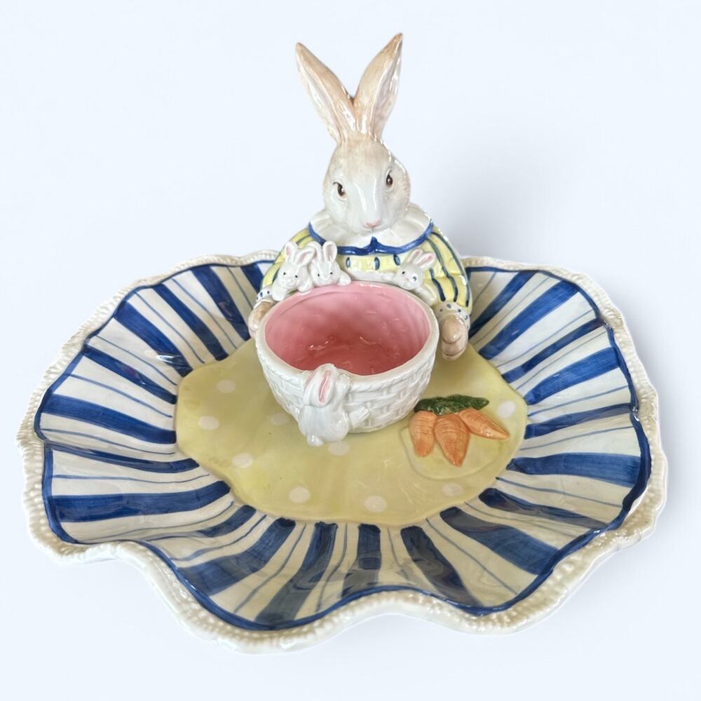 Vintage Fitz & Floyd Kitchen Cousins Chip & Dip Bowl 1993 Bunny Rabbit HTF